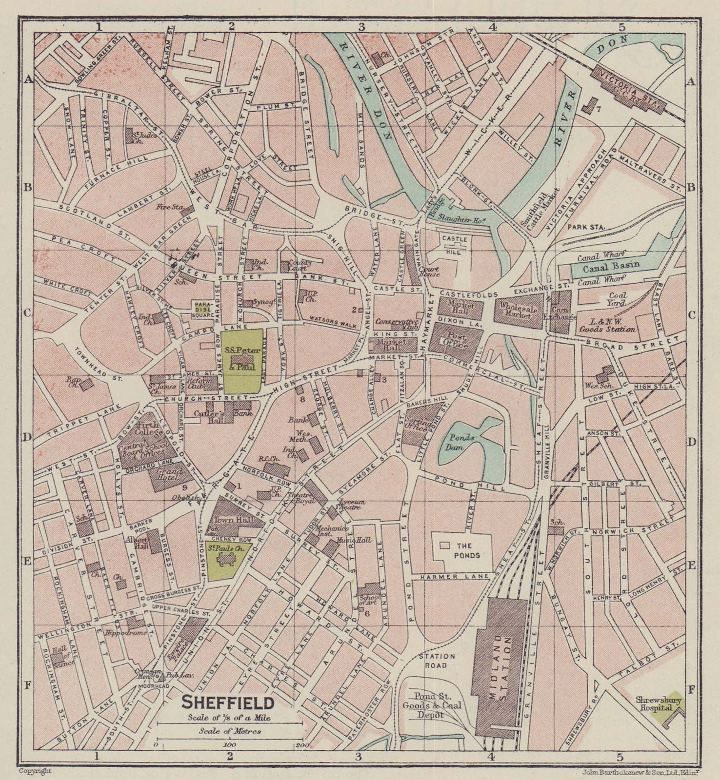 SHEFFIELD town city plan. Yorkshire 1920 old antique vintage map chart